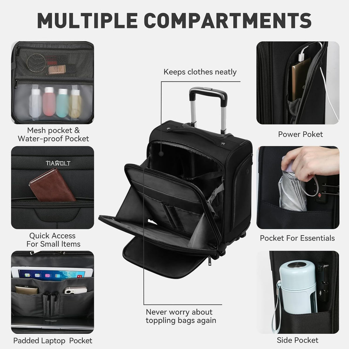 Underseater Carry-On Luggage Airline Approved with Spinner Wheels, 16 Inch Luggage with TSA Lock, Overnight Rolling Softside Suitcases for Women,Purple