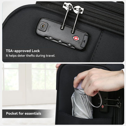 Underseater Carry-On Luggage Airline Approved with Spinner Wheels, 16 Inch Luggage with TSA Lock, Overnight Rolling Softside Suitcases for Women,Purple