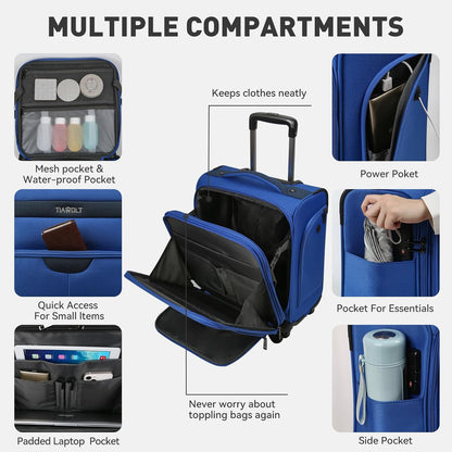 Underseater Carry-On Luggage Airline Approved with Spinner Wheels, 16 Inch Luggage with TSA Lock, Overnight Rolling Softside Suitcases for Women,Purple