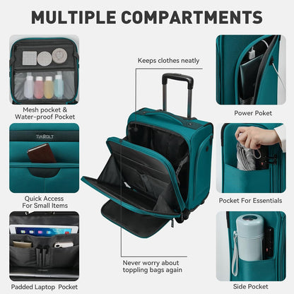 Underseater Carry-On Luggage Airline Approved with Spinner Wheels, 16 Inch Luggage with TSA Lock, Overnight Rolling Softside Suitcases for Women,Purple