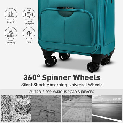 Underseater Carry-On Luggage Airline Approved with Spinner Wheels, 16 Inch Luggage with TSA Lock, Overnight Rolling Softside Suitcases for Women,Purple