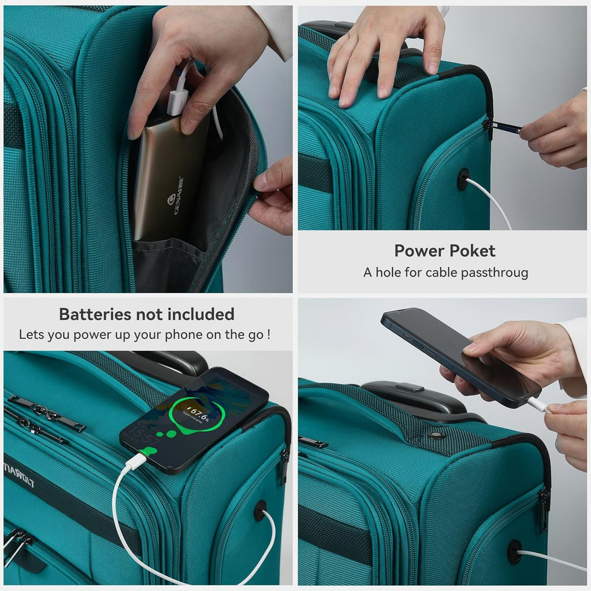 Underseater Carry-On Luggage Airline Approved with Spinner Wheels, 16 Inch Luggage with TSA Lock, Overnight Rolling Softside Suitcases for Women,Purple
