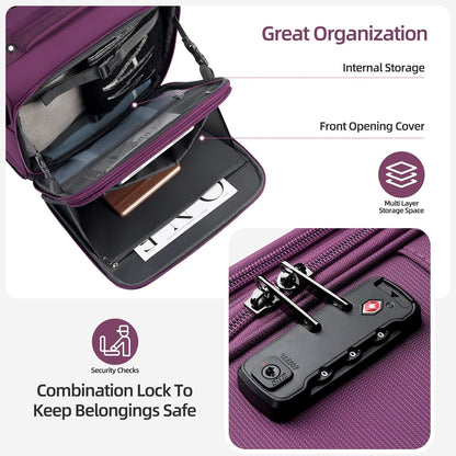 Underseater Carry-On Luggage Airline Approved with Spinner Wheels, 16 Inch Luggage with TSA Lock, Overnight Rolling Softside Suitcases for Women,Purple