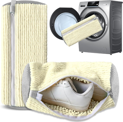 2Pcs Reusable Shoe Washing Machine Bag for Washer and Dryer:Free Up Hands, Prevent Deformation,shoe bag with Zipper Protection Design, Use for all Shoes,Sports Shoes(Yellow)