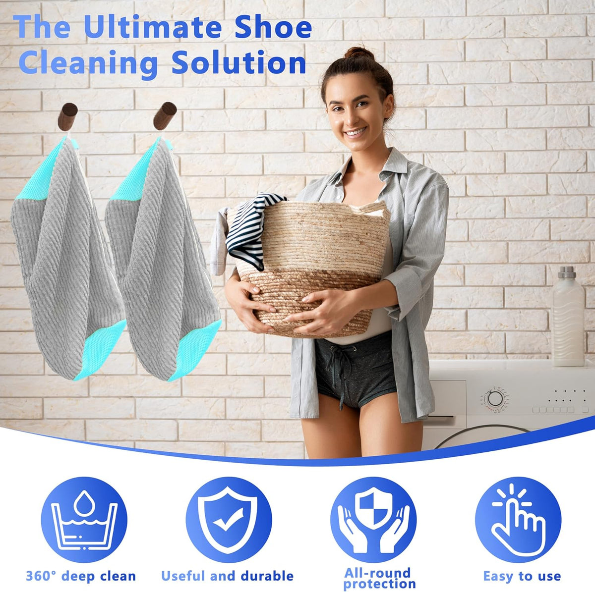 2Pcs Reusable Shoe Washing Machine Bag for Washer and Dryer:Free Up Hands, Prevent Deformation,shoe bag with Zipper Protection Design, Use for all Shoes,Sports Shoes(Yellow)
