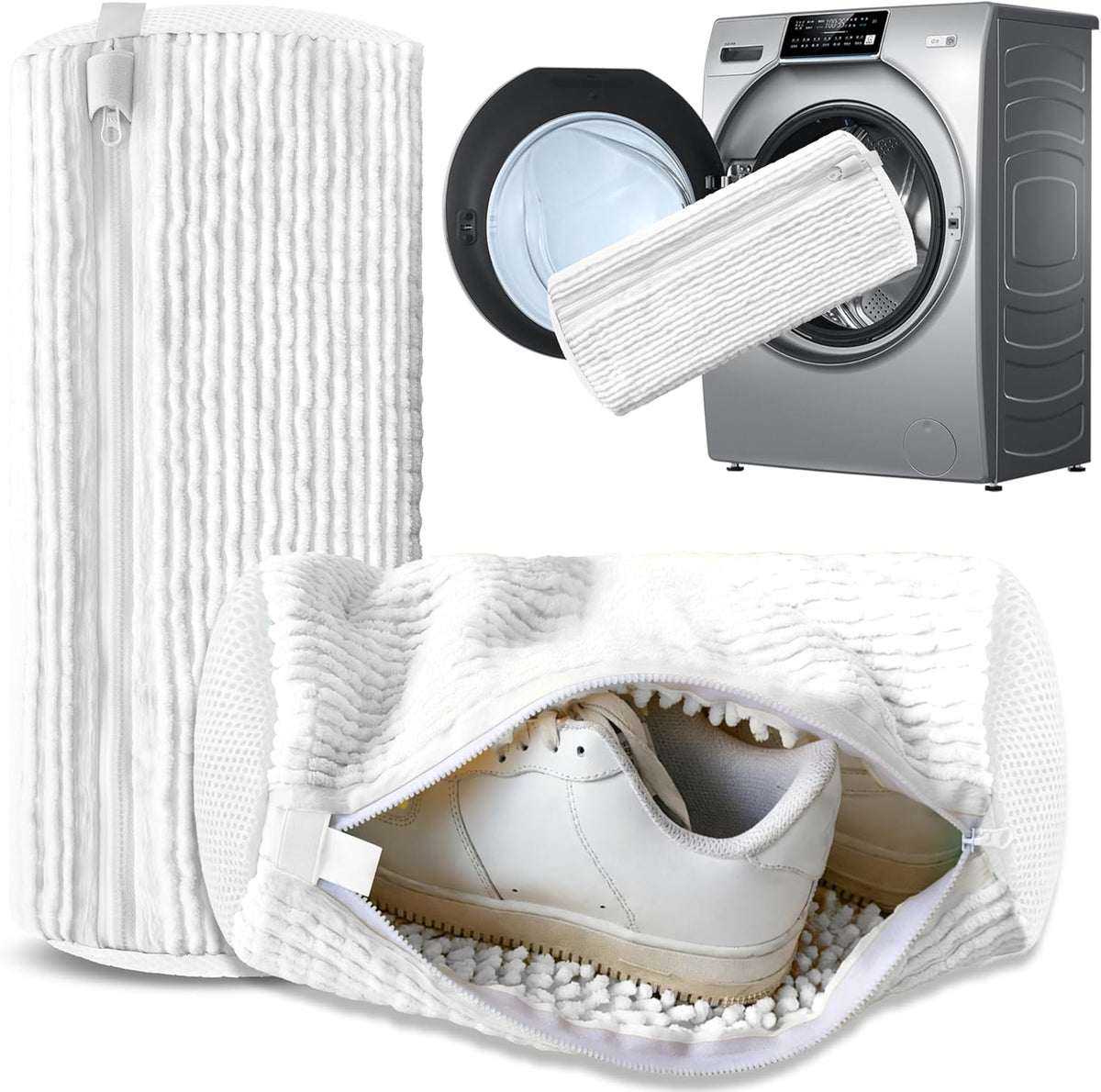 2Pcs Reusable Shoe Washing Machine Bag for Washer and Dryer:Free Up Hands, Prevent Deformation,shoe bag with Zipper Protection Design, Use for all Shoes,Sports Shoes(Yellow)