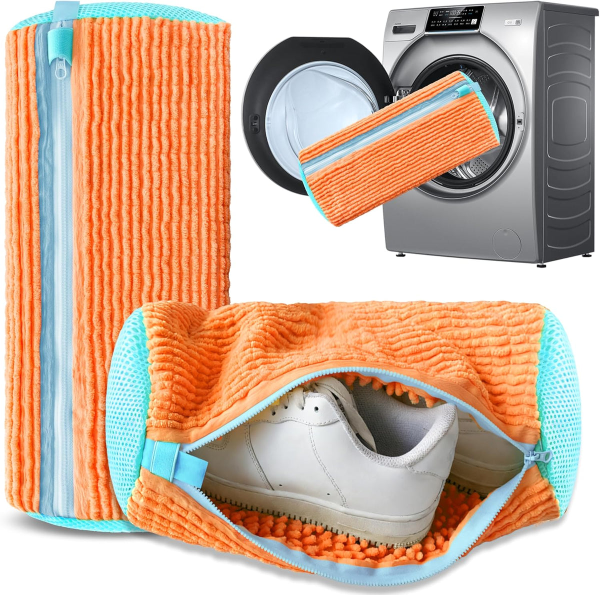 2Pcs Reusable Shoe Washing Machine Bag for Washer and Dryer:Free Up Hands, Prevent Deformation,shoe bag with Zipper Protection Design, Use for all Shoes,Sports Shoes(Yellow)
