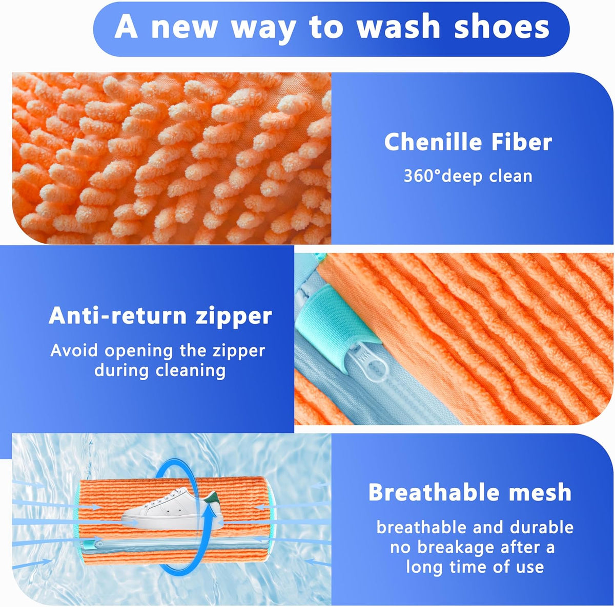 2Pcs Reusable Shoe Washing Machine Bag for Washer and Dryer:Free Up Hands, Prevent Deformation,shoe bag with Zipper Protection Design, Use for all Shoes,Sports Shoes(Yellow)