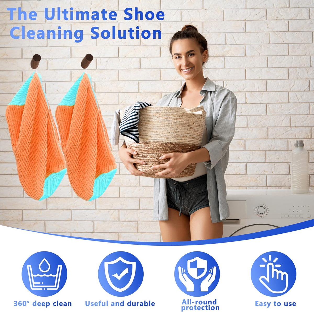 2Pcs Reusable Shoe Washing Machine Bag for Washer and Dryer:Free Up Hands, Prevent Deformation,shoe bag with Zipper Protection Design, Use for all Shoes,Sports Shoes(Yellow)