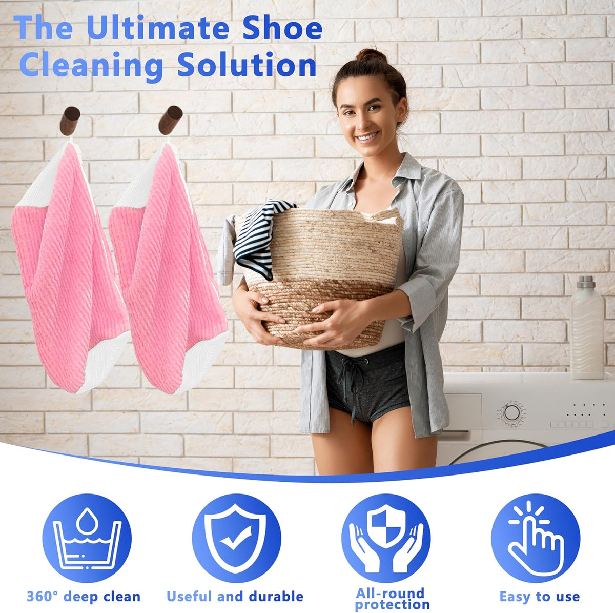 2Pcs Reusable Shoe Washing Machine Bag for Washer and Dryer:Free Up Hands, Prevent Deformation,shoe bag with Zipper Protection Design, Use for all Shoes,Sports Shoes(Yellow)
