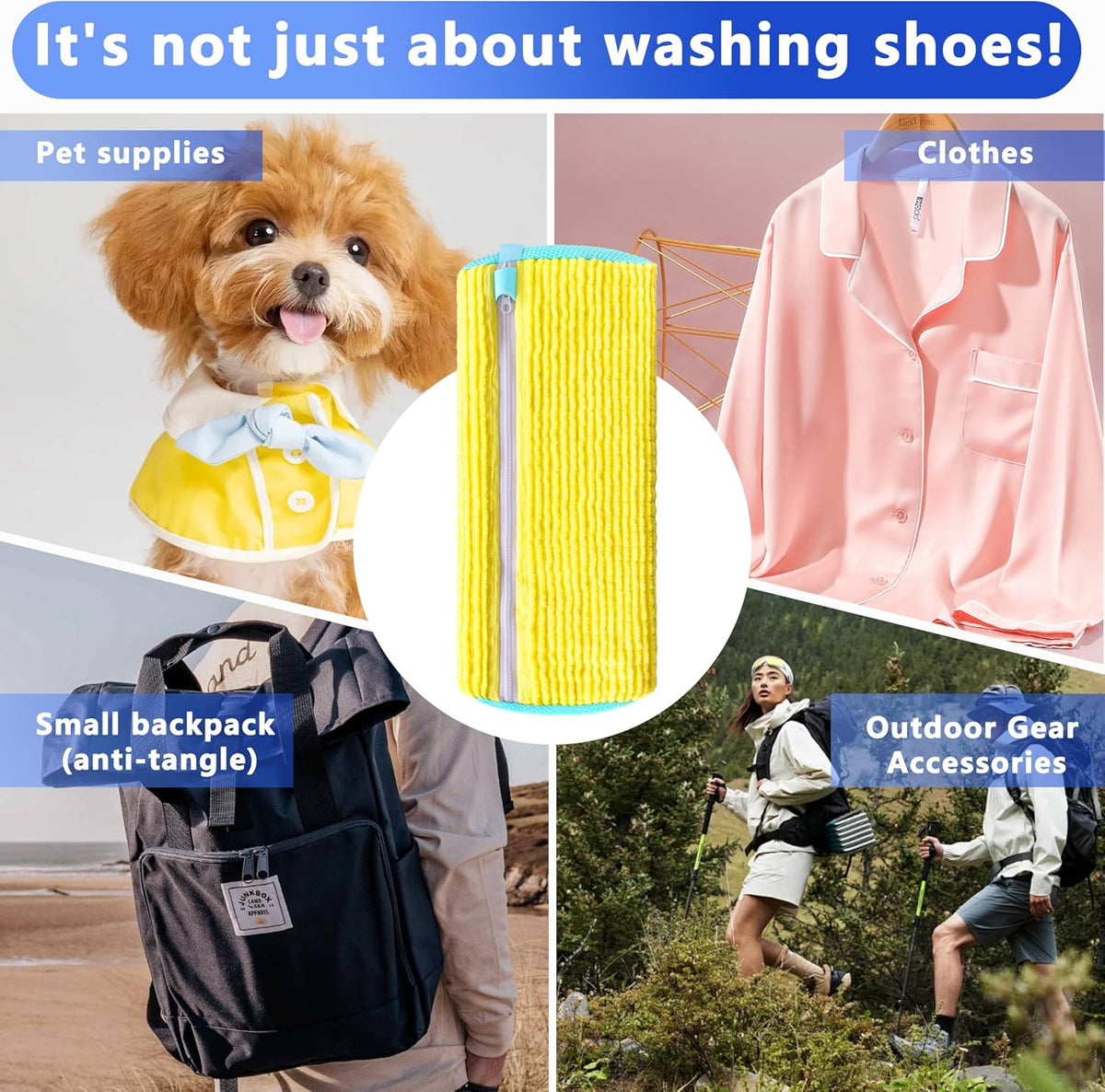 2Pcs Reusable Shoe Washing Machine Bag for Washer and Dryer:Free Up Hands, Prevent Deformation,shoe bag with Zipper Protection Design, Use for all Shoes,Sports Shoes(Yellow)