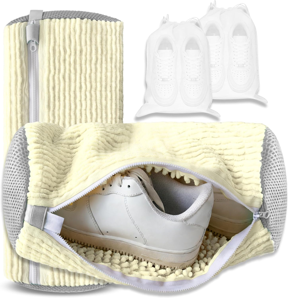 2Pcs Reusable Shoe Washing Machine Bag for Washer and Dryer:Free Up Hands, Prevent Deformation,shoe bag with Zipper Protection Design, Use for all Shoes,Sports Shoes(Yellow)