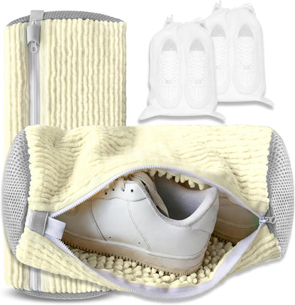 2Pcs Reusable Shoe Washing Machine Bag for Washer and Dryer:Free Up Hands, Prevent Deformation,shoe bag with Zipper Protection Design, Use for all Shoes,Sports Shoes(Yellow)
