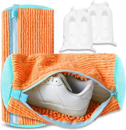 2Pcs Reusable Shoe Washing Machine Bag for Washer and Dryer:Free Up Hands, Prevent Deformation,shoe bag with Zipper Protection Design, Use for all Shoes,Sports Shoes(Yellow)