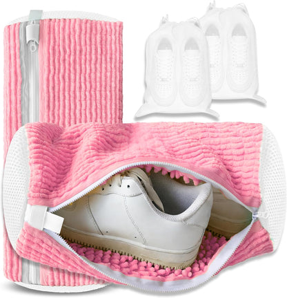 2Pcs Reusable Shoe Washing Machine Bag for Washer and Dryer:Free Up Hands, Prevent Deformation,shoe bag with Zipper Protection Design, Use for all Shoes,Sports Shoes(Yellow)
