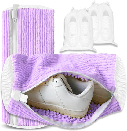 2Pcs Reusable Shoe Washing Machine Bag for Washer and Dryer:Free Up Hands, Prevent Deformation,shoe bag with Zipper Protection Design, Use for all Shoes,Sports Shoes(Yellow)