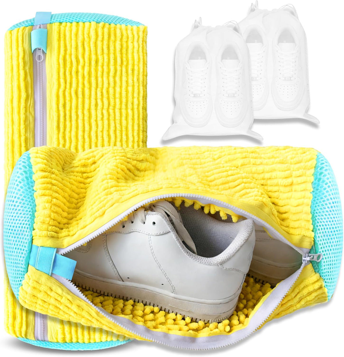 2Pcs Reusable Shoe Washing Machine Bag for Washer and Dryer:Free Up Hands, Prevent Deformation,shoe bag with Zipper Protection Design, Use for all Shoes,Sports Shoes(Yellow)