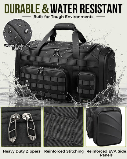 60L Foldable Gym Duffel Bag for Men, Large Gym Bag with Reinforced EVA Side Panels, MOLLE System, Travel Weekend Bag with Shoe Storage Pouch for Sports, Overnight, Black