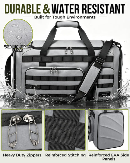 60L Foldable Gym Duffel Bag for Men, Large Gym Bag with Reinforced EVA Side Panels, MOLLE System, Travel Weekend Bag with Shoe Storage Pouch for Sports, Overnight, Black