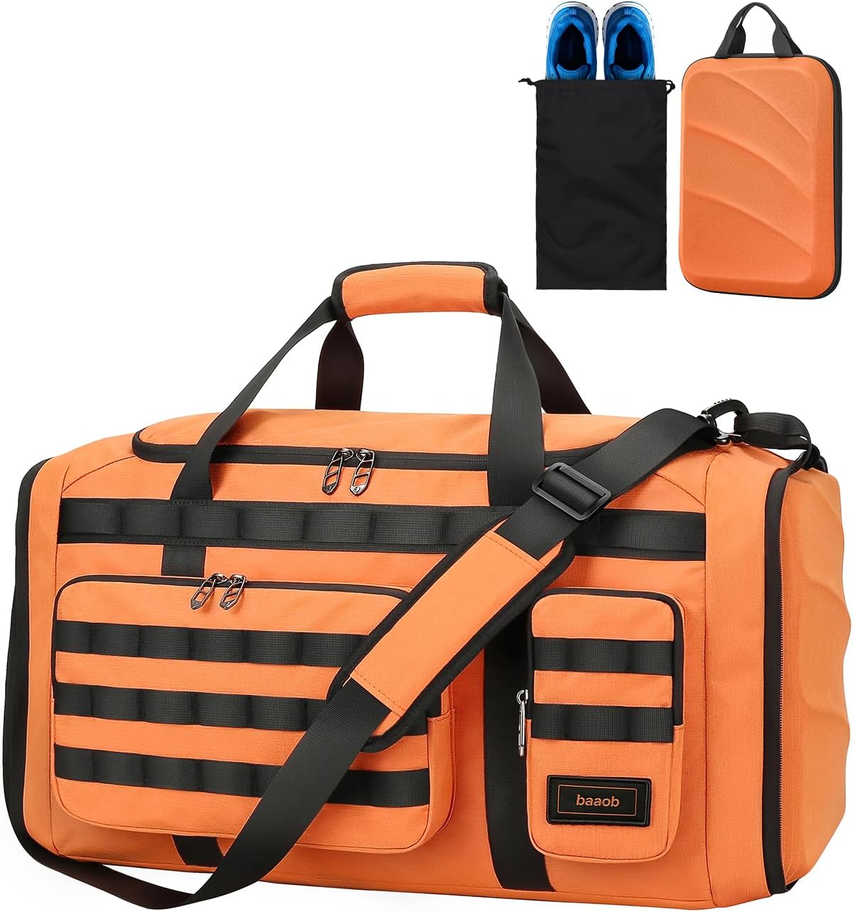 60L Foldable Gym Duffel Bag for Men, Large Gym Bag with Reinforced EVA Side Panels, MOLLE System, Travel Weekend Bag with Shoe Storage Pouch for Sports, Overnight, Black