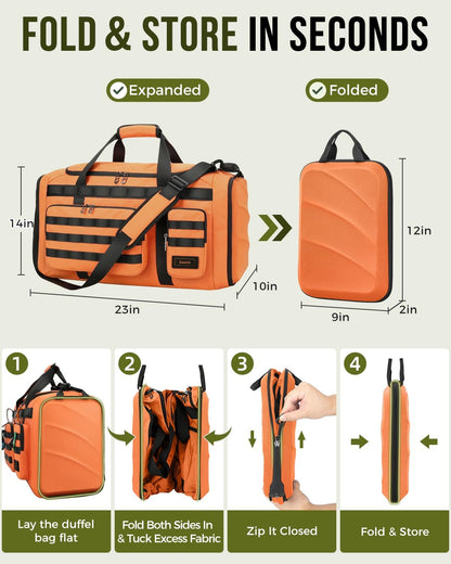 60L Foldable Gym Duffel Bag for Men, Large Gym Bag with Reinforced EVA Side Panels, MOLLE System, Travel Weekend Bag with Shoe Storage Pouch for Sports, Overnight, Black
