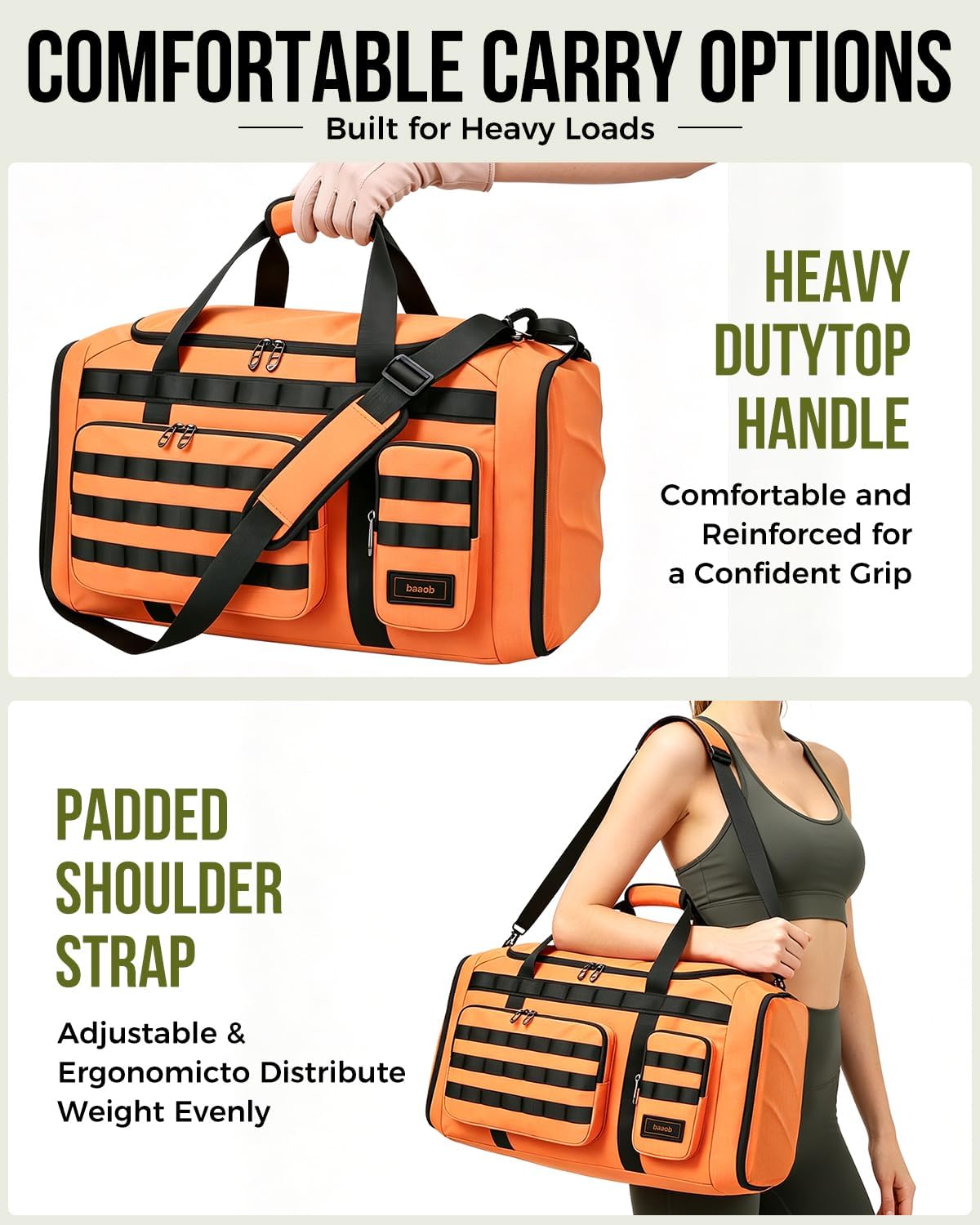 60L Foldable Gym Duffel Bag for Men, Large Gym Bag with Reinforced EVA Side Panels, MOLLE System, Travel Weekend Bag with Shoe Storage Pouch for Sports, Overnight, Black