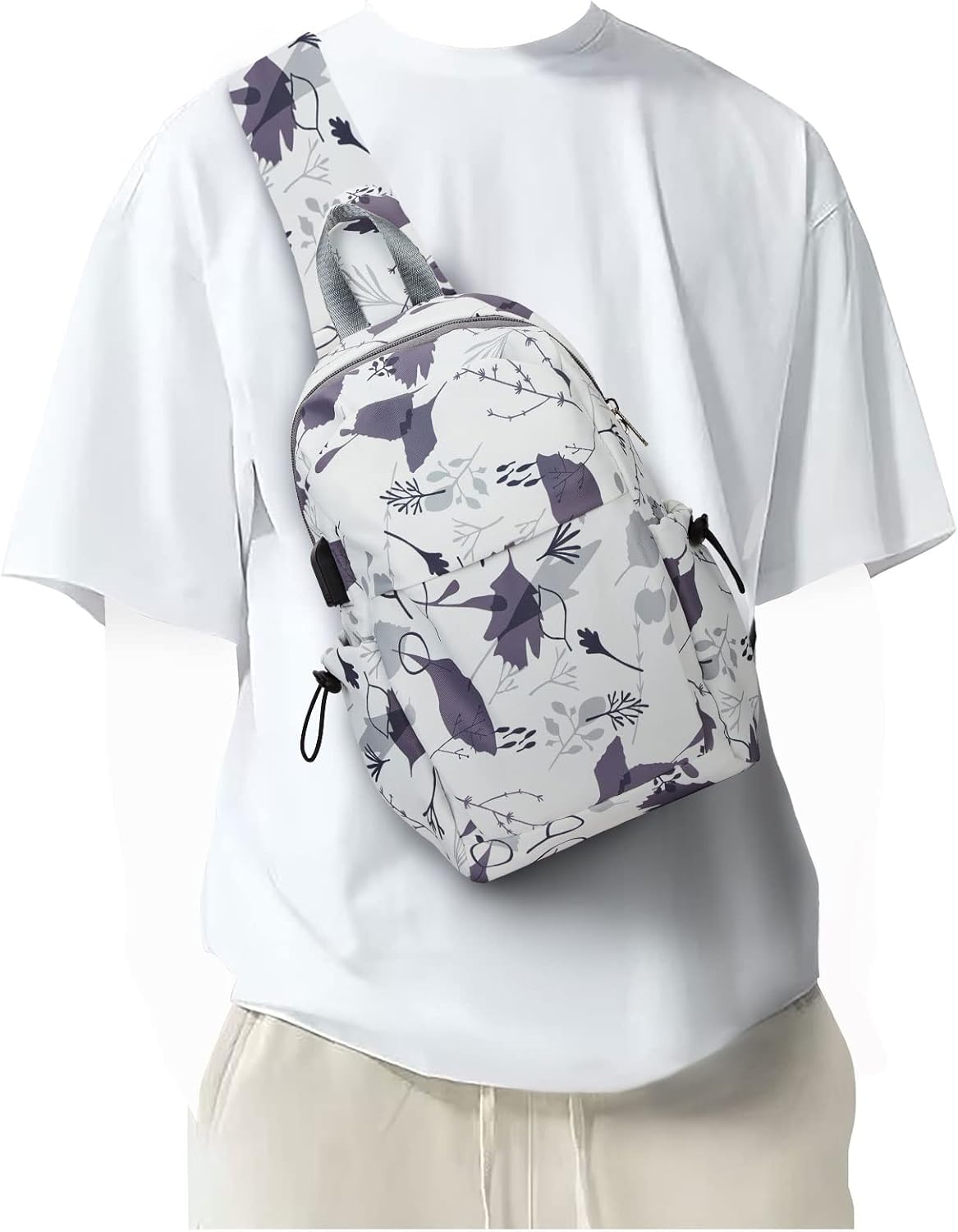 Sling Crossbody Bag for Men Women, Tactical Backpack Shoulder Daypack Mini Anti-Theft Motorcycle Chest Bags, Small One Strap Backpack for Casual Travel Hiking Outdoor Sports Off White