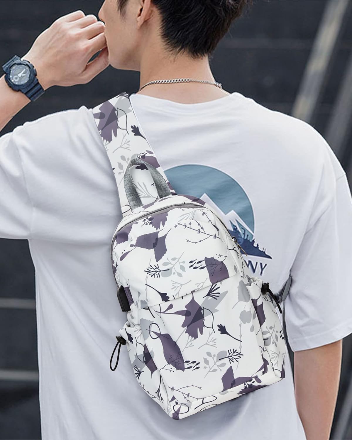 Sling Crossbody Bag for Men Women, Tactical Backpack Shoulder Daypack Mini Anti-Theft Motorcycle Chest Bags, Small One Strap Backpack for Casual Travel Hiking Outdoor Sports Off White