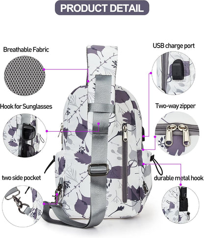 Sling Crossbody Bag for Men Women, Tactical Backpack Shoulder Daypack Mini Anti-Theft Motorcycle Chest Bags, Small One Strap Backpack for Casual Travel Hiking Outdoor Sports Off White