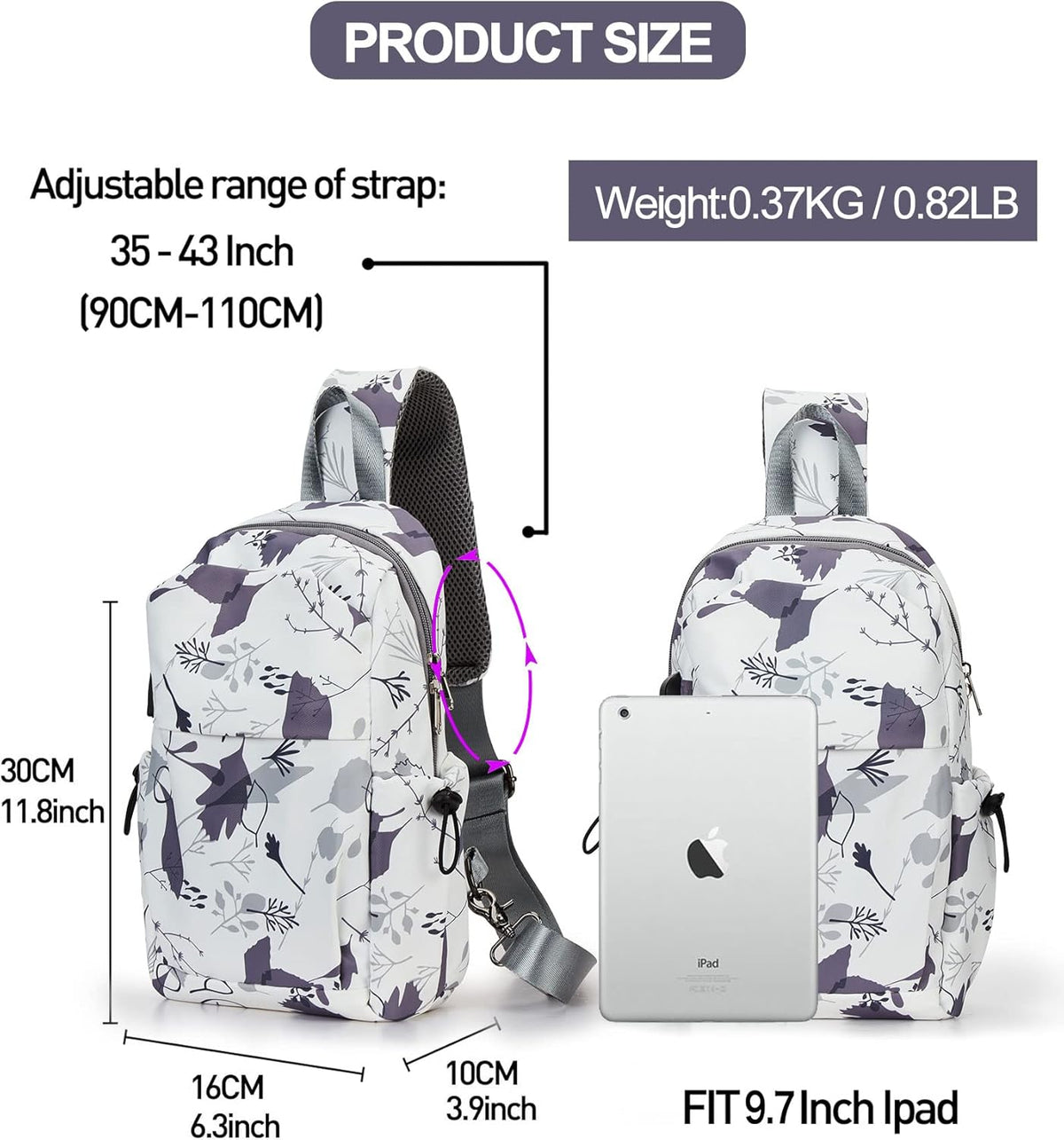 Sling Crossbody Bag for Men Women, Tactical Backpack Shoulder Daypack Mini Anti-Theft Motorcycle Chest Bags, Small One Strap Backpack for Casual Travel Hiking Outdoor Sports Off White