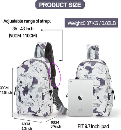 Sling Crossbody Bag for Men Women, Tactical Backpack Shoulder Daypack Mini Anti-Theft Motorcycle Chest Bags, Small One Strap Backpack for Casual Travel Hiking Outdoor Sports Off White