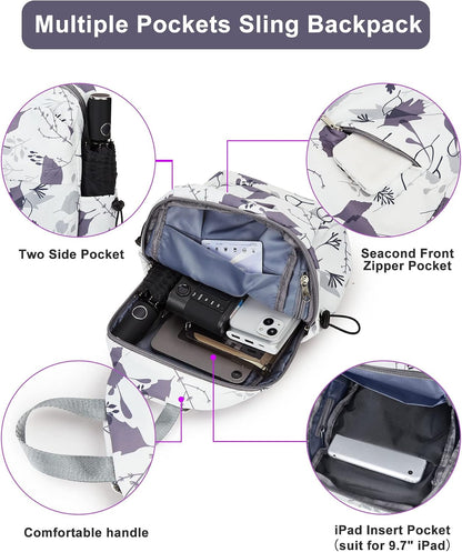 Sling Crossbody Bag for Men Women, Tactical Backpack Shoulder Daypack Mini Anti-Theft Motorcycle Chest Bags, Small One Strap Backpack for Casual Travel Hiking Outdoor Sports Off White