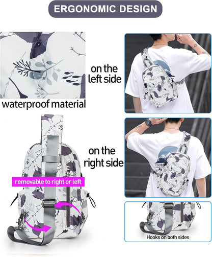 Sling Crossbody Bag for Men Women, Tactical Backpack Shoulder Daypack Mini Anti-Theft Motorcycle Chest Bags, Small One Strap Backpack for Casual Travel Hiking Outdoor Sports Off White