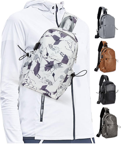 Sling Crossbody Bag for Men Women, Tactical Backpack Shoulder Daypack Mini Anti-Theft Motorcycle Chest Bags, Small One Strap Backpack for Casual Travel Hiking Outdoor Sports Off White