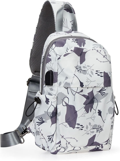Sling Crossbody Bag for Men Women, Tactical Backpack Shoulder Daypack Mini Anti-Theft Motorcycle Chest Bags, Small One Strap Backpack for Casual Travel Hiking Outdoor Sports Off White