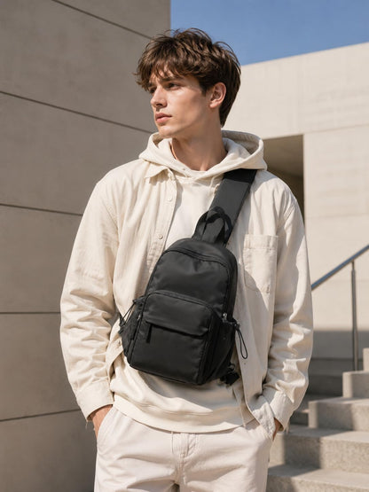 Sling Crossbody Bag for Men Women, Tactical Backpack Shoulder Daypack Mini Anti-Theft Motorcycle Chest Bags, Small One Strap Backpack for Casual Travel Hiking Outdoor Sports Off White