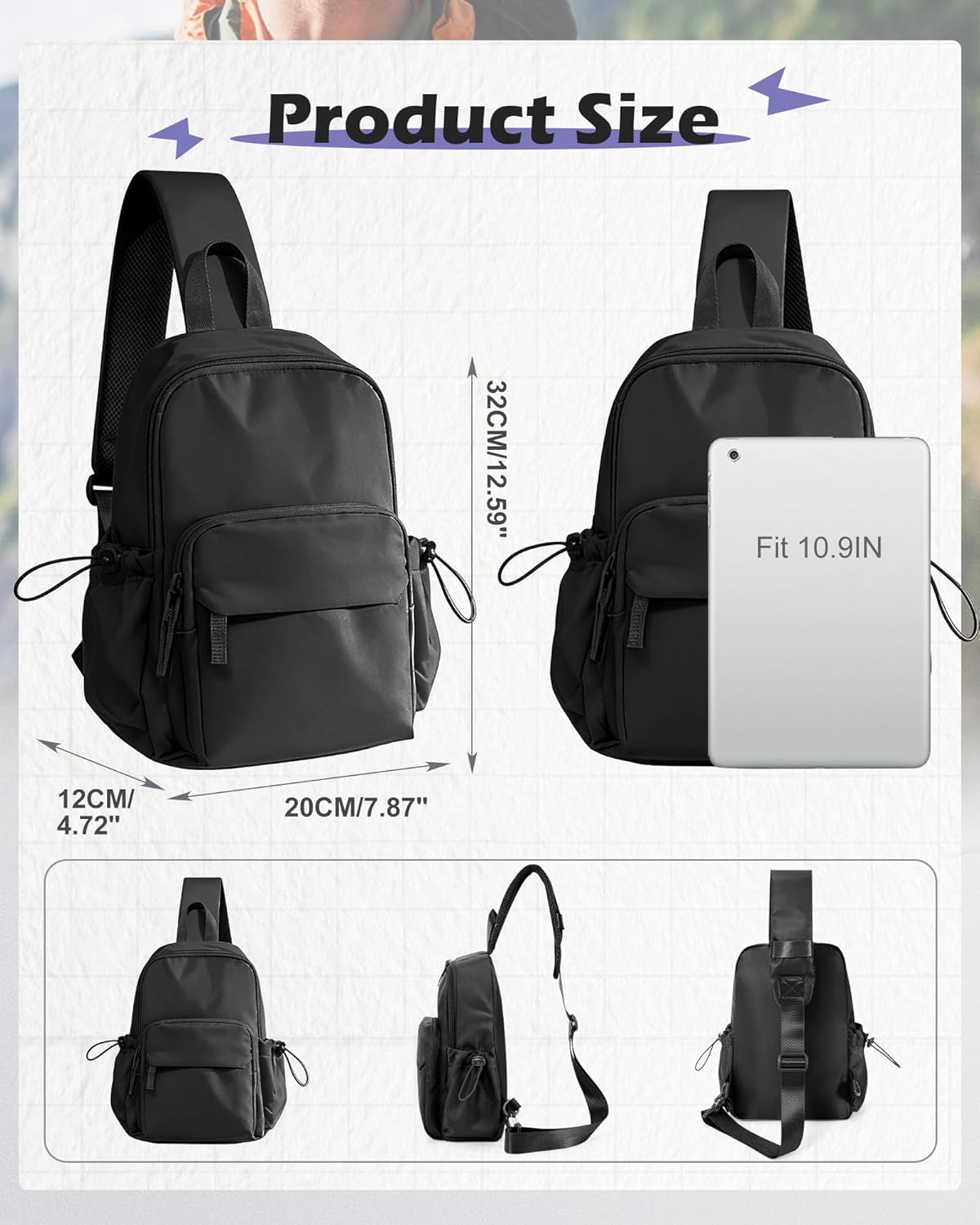 Sling Crossbody Bag for Men Women, Tactical Backpack Shoulder Daypack Mini Anti-Theft Motorcycle Chest Bags, Small One Strap Backpack for Casual Travel Hiking Outdoor Sports Off White