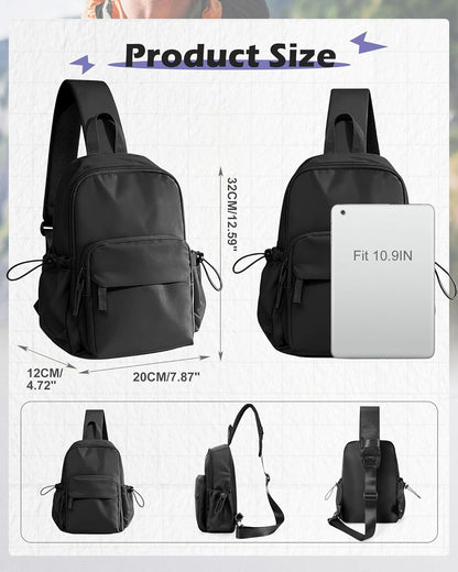 Sling Crossbody Bag for Men Women, Tactical Backpack Shoulder Daypack Mini Anti-Theft Motorcycle Chest Bags, Small One Strap Backpack for Casual Travel Hiking Outdoor Sports Off White