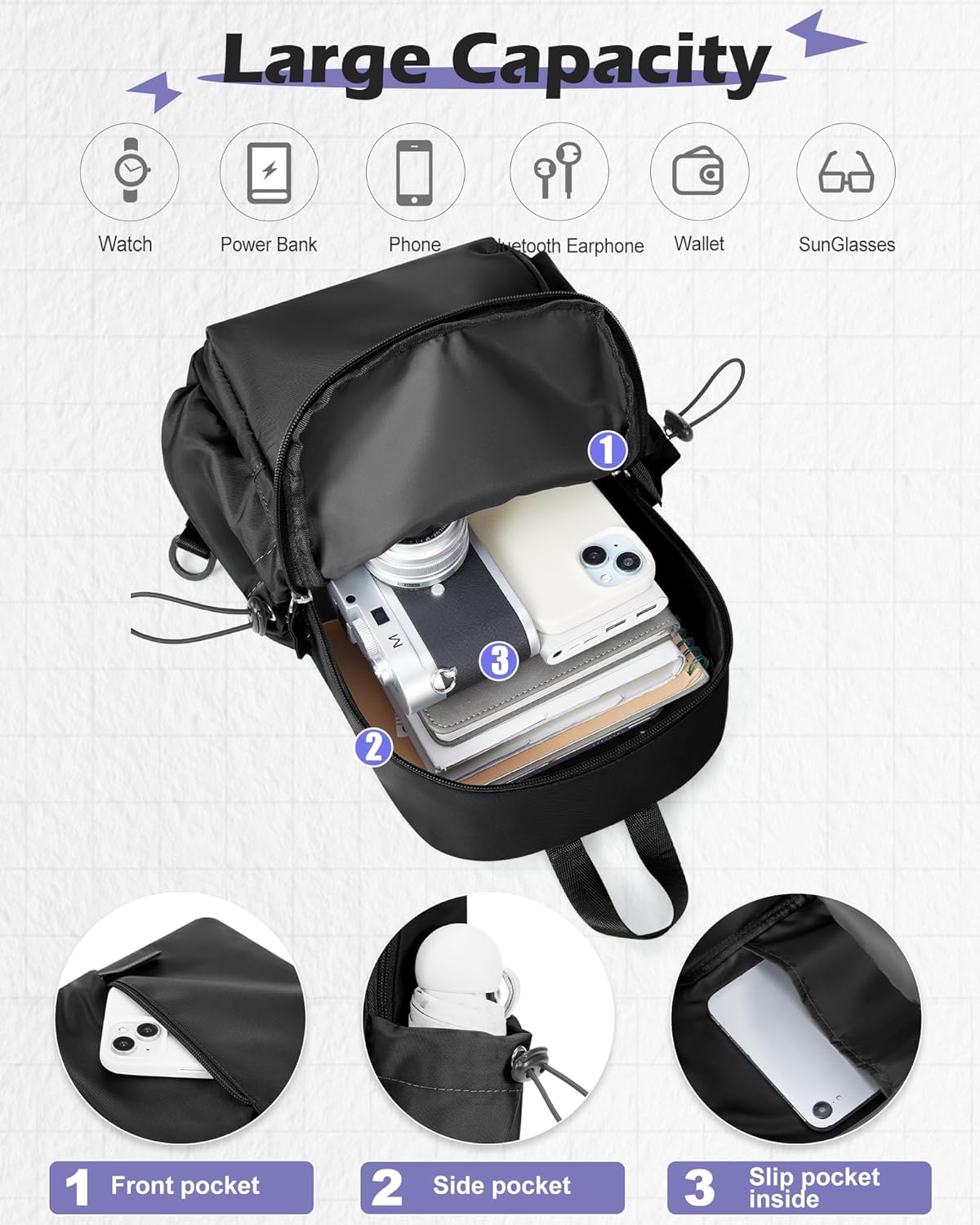 Sling Crossbody Bag for Men Women, Tactical Backpack Shoulder Daypack Mini Anti-Theft Motorcycle Chest Bags, Small One Strap Backpack for Casual Travel Hiking Outdoor Sports Off White