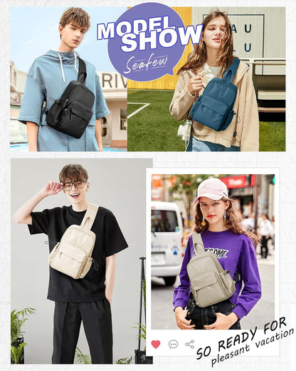Sling Crossbody Bag for Men Women, Tactical Backpack Shoulder Daypack Mini Anti-Theft Motorcycle Chest Bags, Small One Strap Backpack for Casual Travel Hiking Outdoor Sports Off White