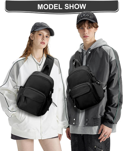 Sling Crossbody Bag for Men Women, Tactical Backpack Shoulder Daypack Mini Anti-Theft Motorcycle Chest Bags, Small One Strap Backpack for Casual Travel Hiking Outdoor Sports Off White