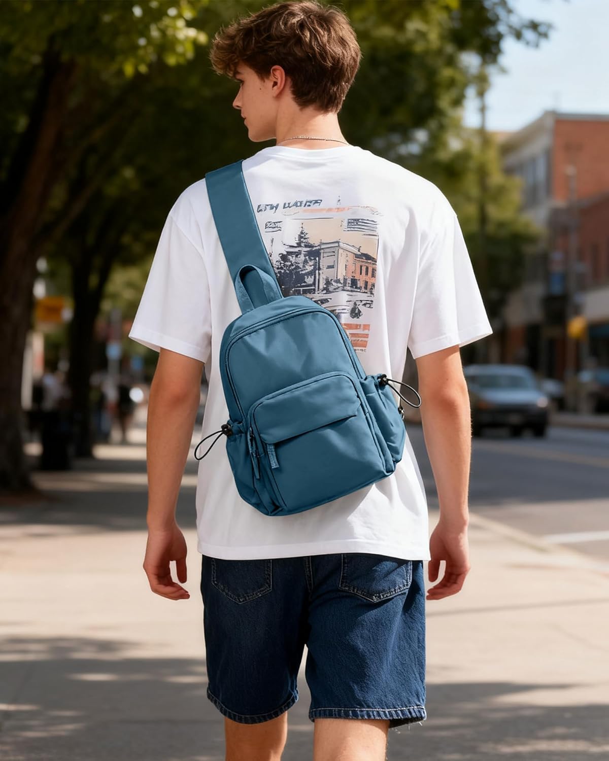 Sling Crossbody Bag for Men Women, Tactical Backpack Shoulder Daypack Mini Anti-Theft Motorcycle Chest Bags, Small One Strap Backpack for Casual Travel Hiking Outdoor Sports Off White