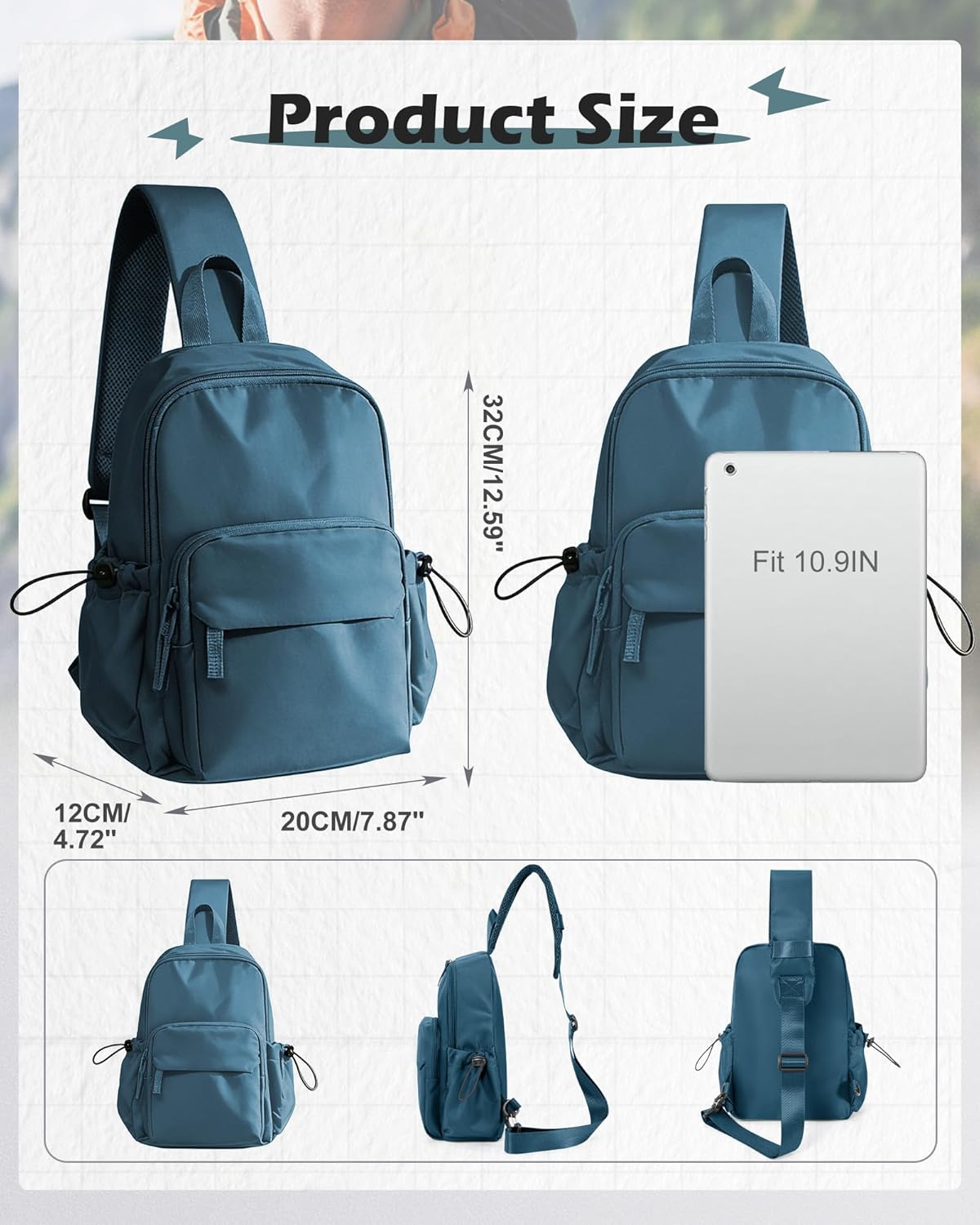 Sling Crossbody Bag for Men Women, Tactical Backpack Shoulder Daypack Mini Anti-Theft Motorcycle Chest Bags, Small One Strap Backpack for Casual Travel Hiking Outdoor Sports Off White