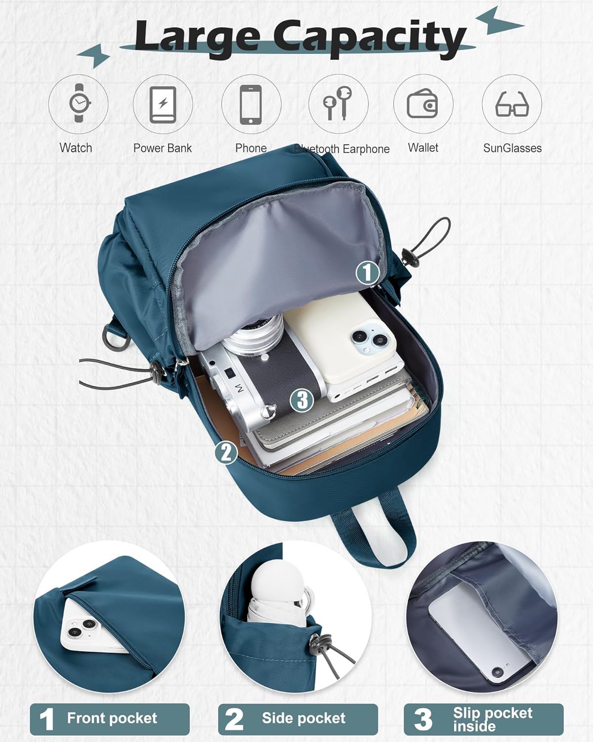 Sling Crossbody Bag for Men Women, Tactical Backpack Shoulder Daypack Mini Anti-Theft Motorcycle Chest Bags, Small One Strap Backpack for Casual Travel Hiking Outdoor Sports Off White