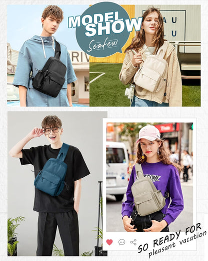 Sling Crossbody Bag for Men Women, Tactical Backpack Shoulder Daypack Mini Anti-Theft Motorcycle Chest Bags, Small One Strap Backpack for Casual Travel Hiking Outdoor Sports Off White
