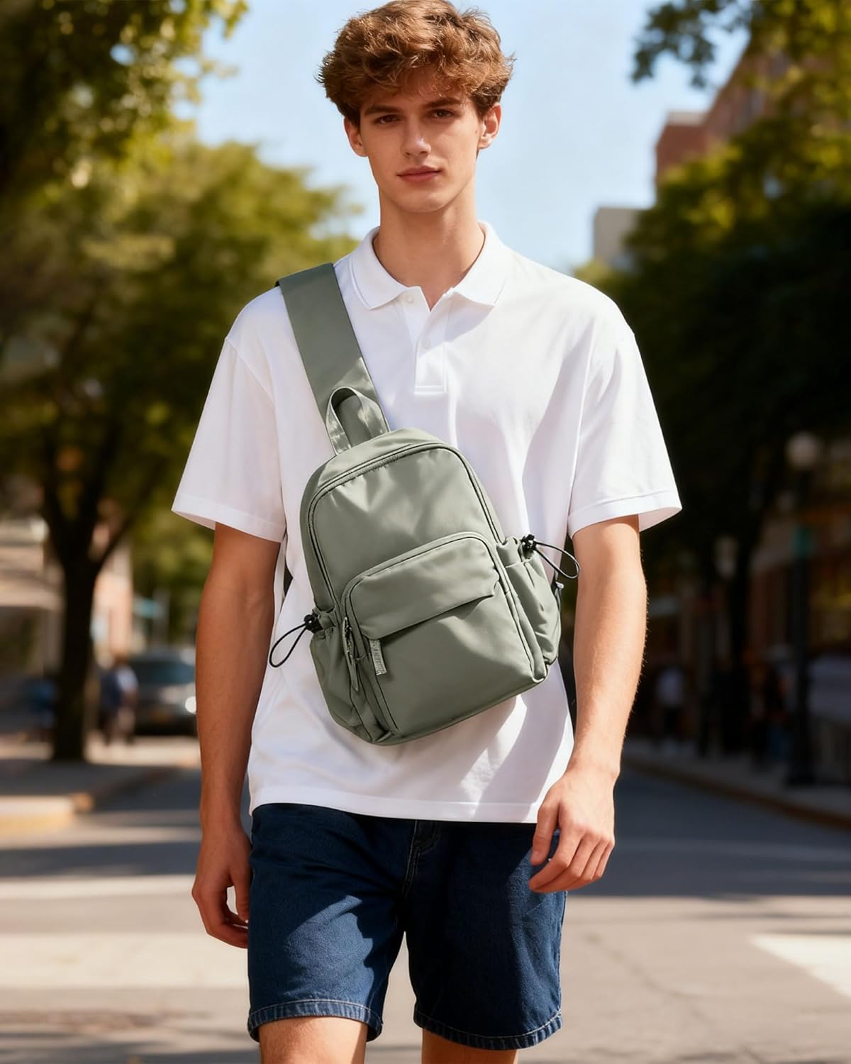 Sling Crossbody Bag for Men Women, Tactical Backpack Shoulder Daypack Mini Anti-Theft Motorcycle Chest Bags, Small One Strap Backpack for Casual Travel Hiking Outdoor Sports Off White