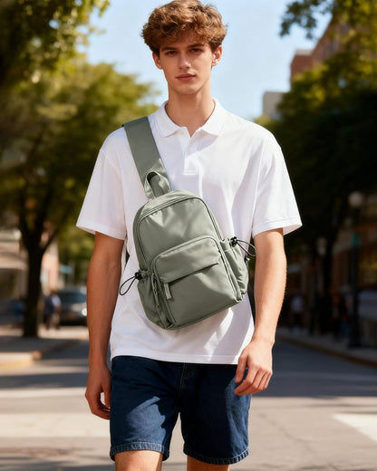 Sling Crossbody Bag for Men Women, Tactical Backpack Shoulder Daypack Mini Anti-Theft Motorcycle Chest Bags, Small One Strap Backpack for Casual Travel Hiking Outdoor Sports Off White