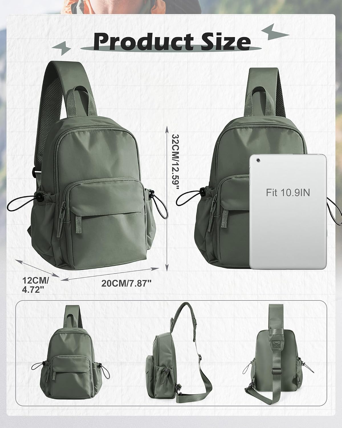 Sling Crossbody Bag for Men Women, Tactical Backpack Shoulder Daypack Mini Anti-Theft Motorcycle Chest Bags, Small One Strap Backpack for Casual Travel Hiking Outdoor Sports Off White