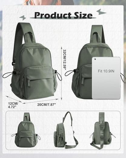 Sling Crossbody Bag for Men Women, Tactical Backpack Shoulder Daypack Mini Anti-Theft Motorcycle Chest Bags, Small One Strap Backpack for Casual Travel Hiking Outdoor Sports Off White