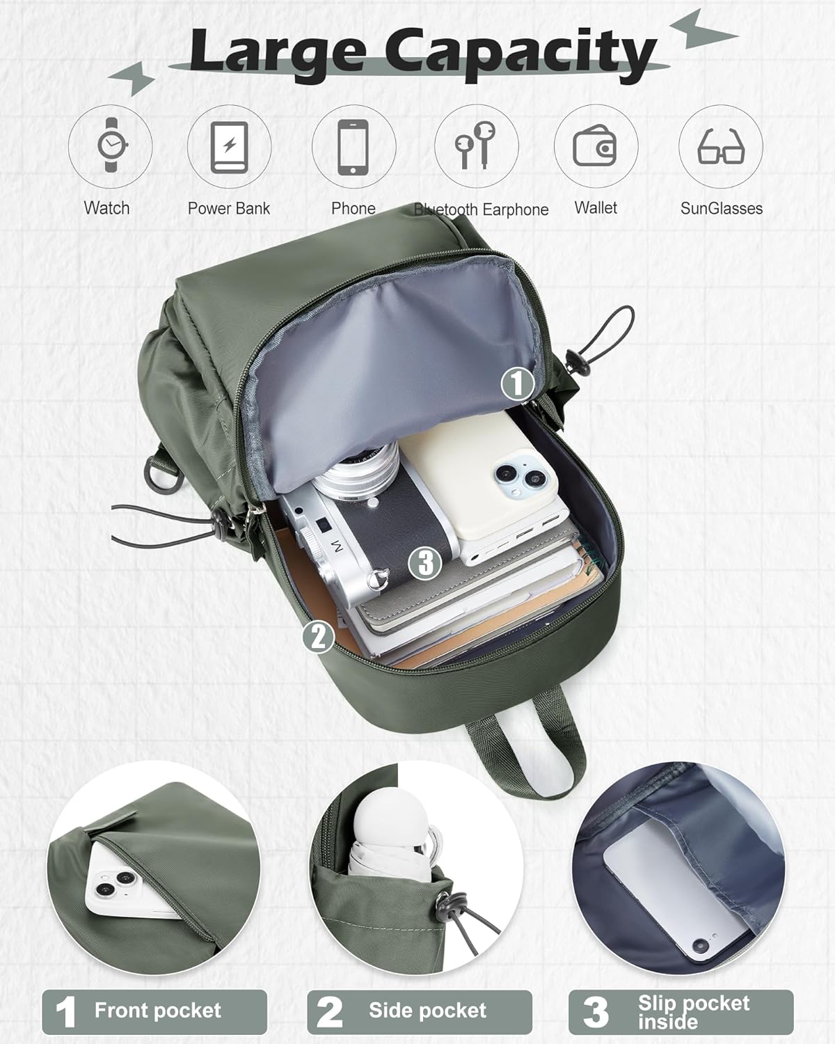 Sling Crossbody Bag for Men Women, Tactical Backpack Shoulder Daypack Mini Anti-Theft Motorcycle Chest Bags, Small One Strap Backpack for Casual Travel Hiking Outdoor Sports Off White